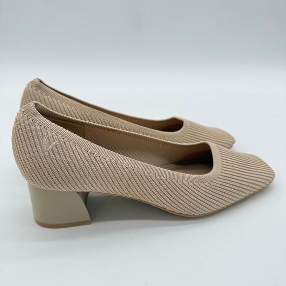 Vivaia Melody Square Toe Chunky Heels Old Money Knit Office Comfort Almond 7 - Picture 1 of 8